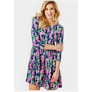 Lilly Pulitzer Geanna Mini Dress Size XL Floral Print Oyster Bay Navy Cotton